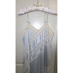 HENSON KICKERNICK Blue Antron Nylon Bias‎ Lace Nightgown Long Size Large USA